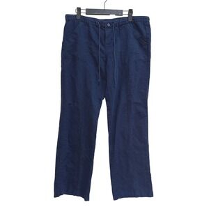 Linen‎ Women's Pull On Casual Pants Elastic Waist Drawstring Straight Leg Blue